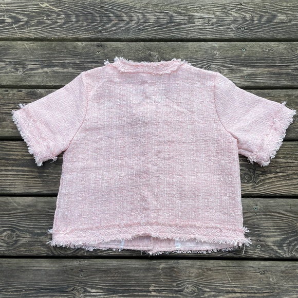 Top: Women's Classic Pink Tweed Button Down Vest with Pearl Buttons - Picture 7 of 13